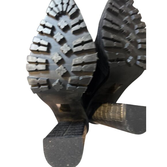 Asos 6 Black Faux Leather Croc Embossed Block Heeled Ankle Boots With Elastic St - Picture 7 of 8